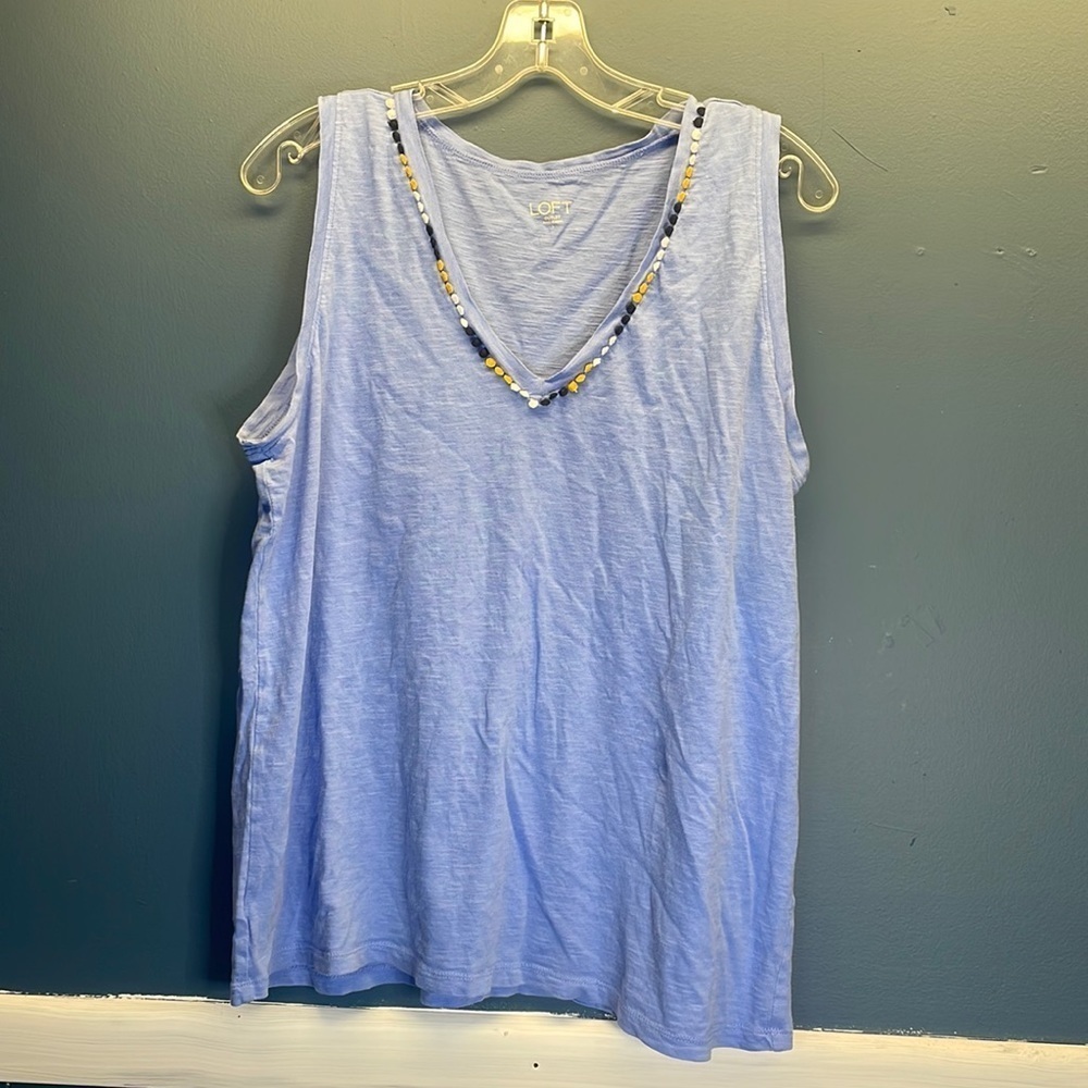 LOFT Light Blue Beaded V-Neck Tank Top